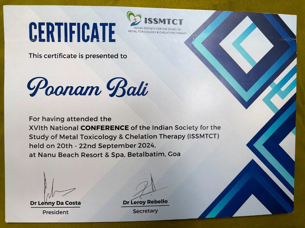Certificate - ISSMTCT XVIth National Conference Metal Toxicology & Chelation Therapy